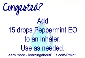 Congestion – Add 15 drops Peppermint EO to an inhaler and use as needed.